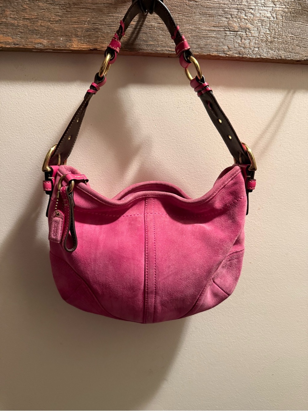 Coach Pink Suede Y2K SoHo Hobo Shoulder Bag Vintage 3656